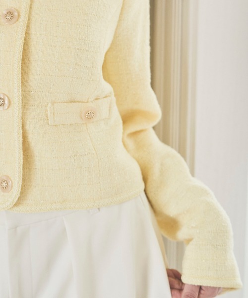 SWINGLE（スウィングル）の「【3/6(Fri)発売】ラメツイードノーカラージャケット（ノーカラージャケット・レディース・オフホワイト/ミント/イエロー・MEDIUM/SMALL）」の6枚目の写真