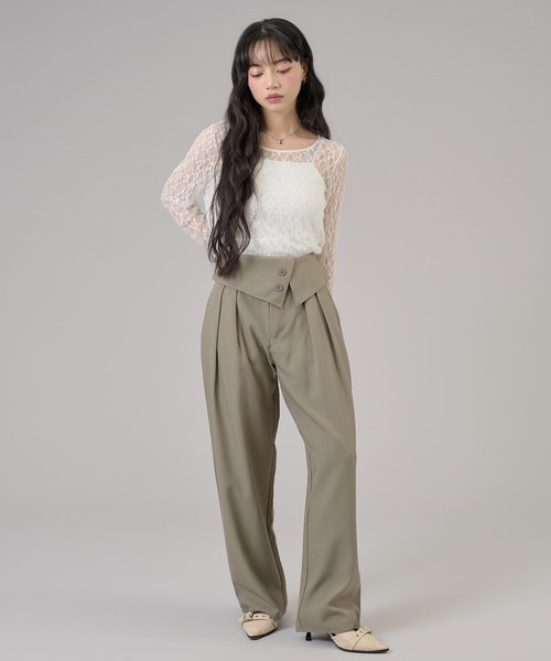 apres jour mignon（アプレジュールミニョン）の「ウエストフラップストレートパンツ（スラックス・レディース・アイボリー/ブラック/グリーン系その他・MEDIUM/LARGE/SMALL）」の6枚目の写真