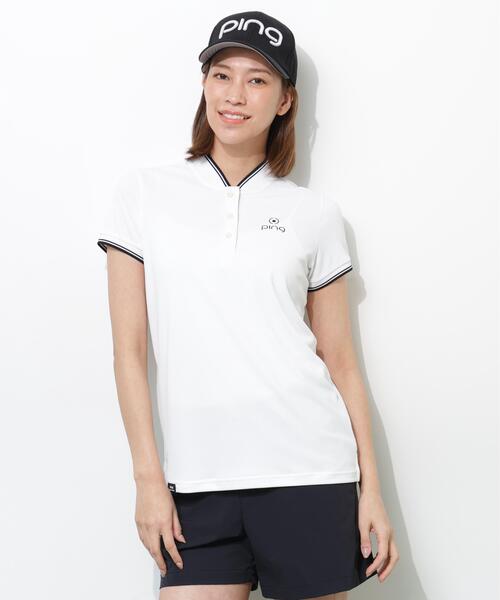 PING（ピン）の「【PING APPAREL】ラインリブ半袖カノコポロシャツ ＜PERFORMANCE＞ (LADIES)（ポロシャツ・レディース・ホワイト/ブラック・M/S/L/LL）」の2枚目の写真