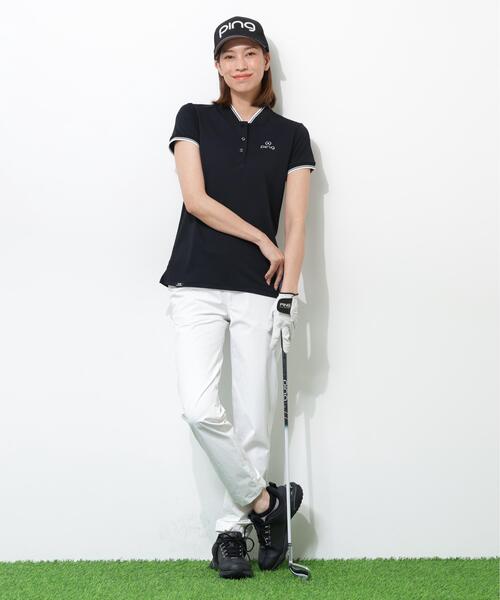PING（ピン）の「【PING APPAREL】ラインリブ半袖カノコポロシャツ ＜PERFORMANCE＞ (LADIES)（ポロシャツ・レディース・ホワイト/ブラック・M/S/L/LL）」の5枚目の写真