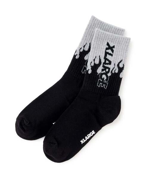 XLARGE KIDS(エクストララージキッズ)の「ファイヤーパターン クルーソックス(ソックス/靴下・キッズ・パープル/ブラック・17-19cm/15-17cm/13-15cm/19-21cm)」の2枚目の写真