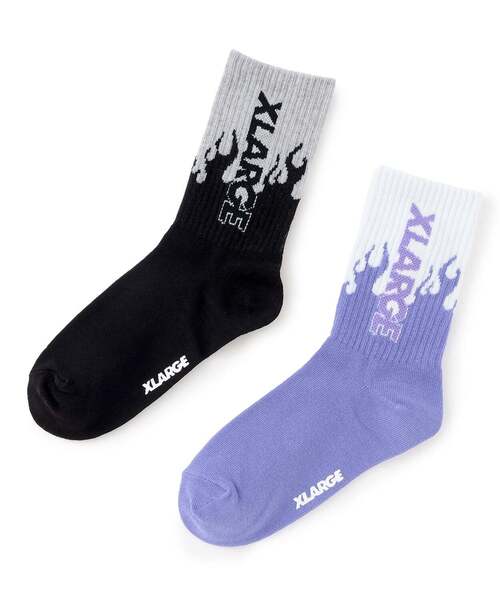 XLARGE KIDS(エクストララージキッズ)の「ファイヤーパターン クルーソックス(ソックス/靴下・キッズ・パープル/ブラック・17-19cm/15-17cm/13-15cm/19-21cm)」の6枚目の写真