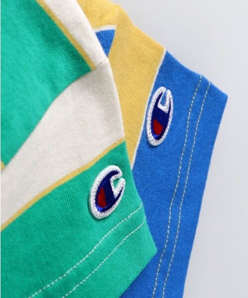 BRANSHES（ブランシェス）の「【Champion/チャンピオン】ボーダー半袖Tシャツ（Tシャツ/カットソー・キッズ・ブルー/ライトグリーン・130/120/150/100/140/110）」の7枚目の写真