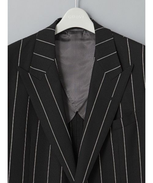 GOOVI（グービ）の「GOOVI／ダブルブレストジャケット／シェットランドウールブレンド／ワイドストライプ（スーツジャケット・メンズ・ブラック・3/2/1）」の2枚目の写真