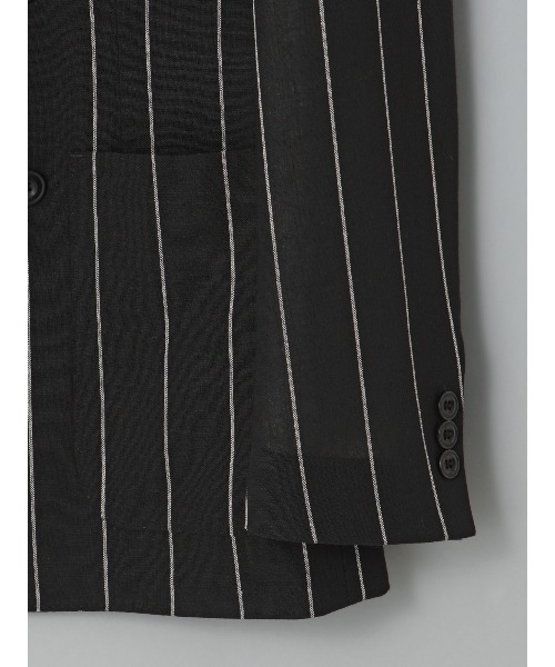 GOOVI（グービ）の「GOOVI／ダブルブレストジャケット／シェットランドウールブレンド／ワイドストライプ（スーツジャケット・メンズ・ブラック・3/2/1）」の4枚目の写真