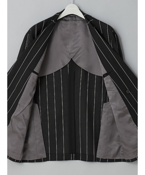 GOOVI（グービ）の「GOOVI／ダブルブレストジャケット／シェットランドウールブレンド／ワイドストライプ（スーツジャケット・メンズ・ブラック・3/2/1）」の6枚目の写真