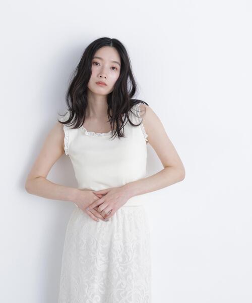 N.(N. Natural Beauty Basic)(エヌエヌナチュラルビューティーベーシック)の「フリルテレコカットソー(タンクトップ・レディース・ブラック/ブルー/オフホワイト・フリ-)」の2枚目の写真
