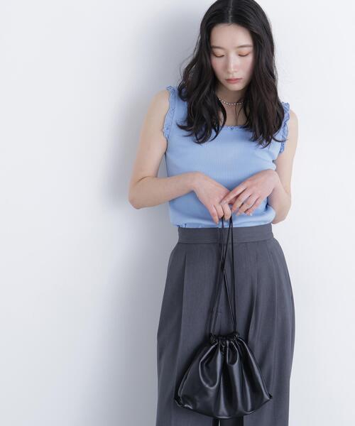 N.(N. Natural Beauty Basic)(エヌエヌナチュラルビューティーベーシック)の「フリルテレコカットソー(タンクトップ・レディース・ブラック/ブルー/オフホワイト・フリ-)」の1枚目の写真