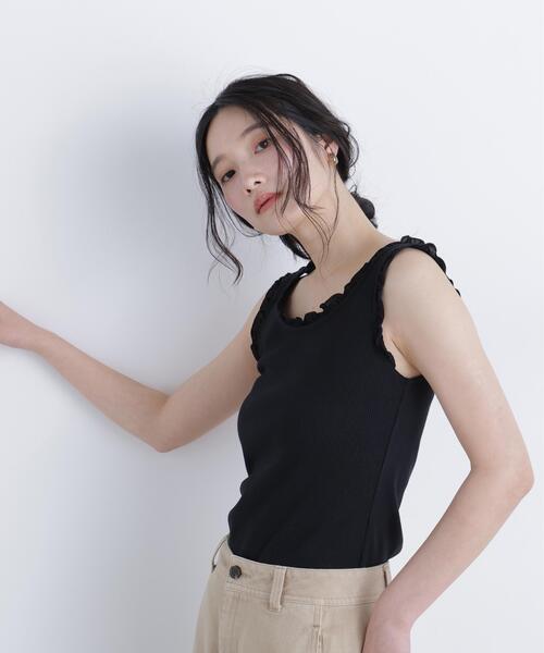 N.(N. Natural Beauty Basic)(エヌエヌナチュラルビューティーベーシック)の「フリルテレコカットソー(タンクトップ・レディース・ブラック/ブルー/オフホワイト・フリ-)」の3枚目の写真