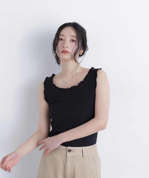 N.(N. Natural Beauty Basic)(エヌエヌナチュラルビューティーベーシック)の「フリルテレコカットソー(タンクトップ・レディース・ブラック/ブルー/オフホワイト・フリ-)」の10枚目の写真