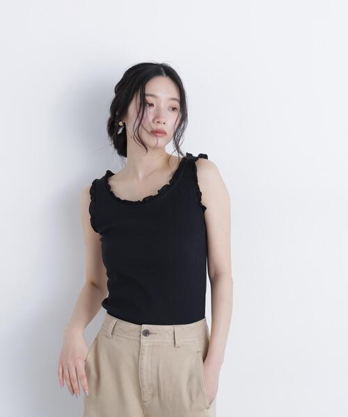 N.(N. Natural Beauty Basic)(エヌエヌナチュラルビューティーベーシック)の「フリルテレコカットソー(タンクトップ・レディース・ブラック/ブルー/オフホワイト・フリ-)」の12枚目の写真