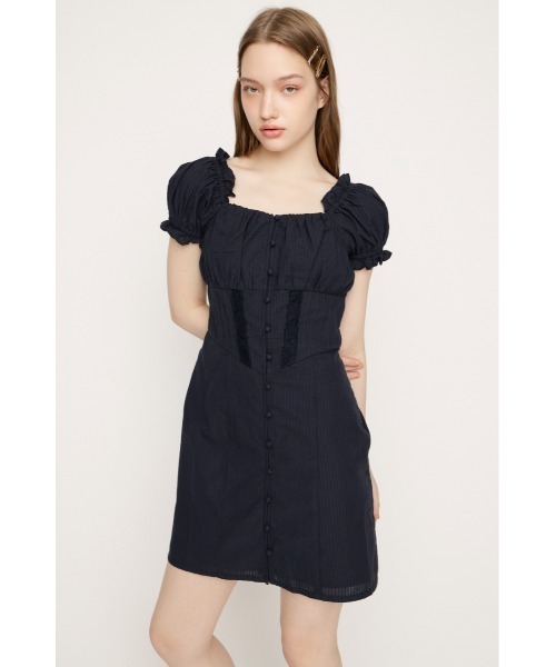 SLY（スライ）の「GATHER RIBBON S/OP ギャザーリボンミニワンピース 春服 夏服（ワンピース・レディース・ブラック/ブラウン/ネイビー・2/1）」の3枚目の写真