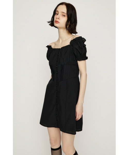 SLY（スライ）の「GATHER RIBBON S/OP ギャザーリボンミニワンピース 春服 夏服（ワンピース・レディース・ブラック/ブラウン/ネイビー・2/1）」の4枚目の写真