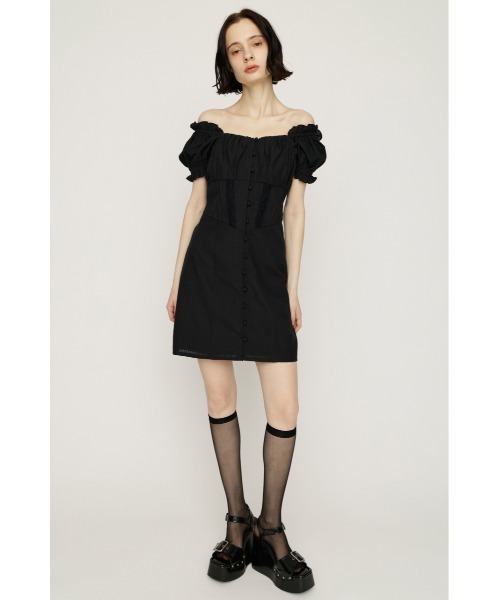 SLY（スライ）の「GATHER RIBBON S/OP ギャザーリボンミニワンピース 春服 夏服（ワンピース・レディース・ブラック/ブラウン/ネイビー・2/1）」の5枚目の写真