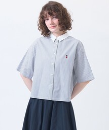 【新品未使用タグ付】マッキントッシュフィロソフィー　シャツブラウス　ネイビー セール】 サテンストライプブラウス （シャツ・ブラウス）｜MACKINTOSH