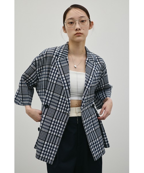STYLEMIXER(スタイルミキサー)の「【セットアップ対応】シアーチェックジャケット(テーラードジャケット・レディース・ベージュ系その他/ブルー系その他3・FREE)」の15枚目の写真