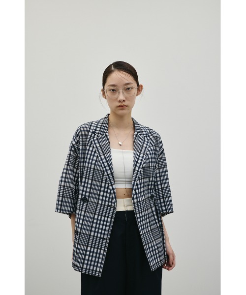 STYLEMIXER(スタイルミキサー)の「【セットアップ対応】シアーチェックジャケット(テーラードジャケット・レディース・ベージュ系その他/ブルー系その他3・FREE)」の10枚目の写真