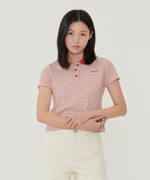 ウィメンズスリムストライプTシャツレッド