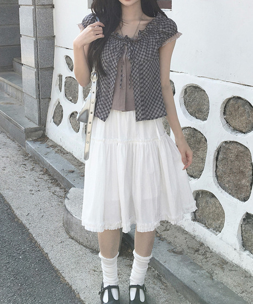 VIVID LADY(ビビッドレディー)の「レイヤード風 チェックリボン 半袖ブラウス(シャツ/ブラウス・レディース・ブラック/ネイビー/グレー・FREE)」の22枚目の写真