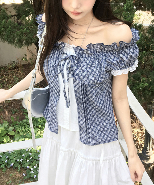 VIVID LADY(ビビッドレディー)の「レイヤード風 チェックリボン 半袖ブラウス(シャツ/ブラウス・レディース・ブラック/ネイビー/グレー・FREE)」の14枚目の写真