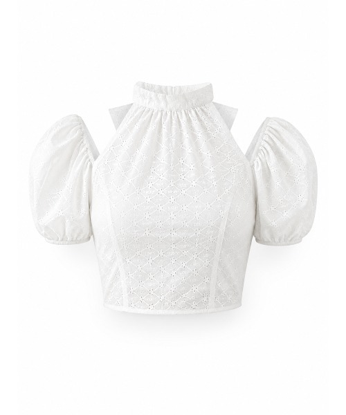 エムミーエメ 【M me eme】コットンレースカットアウトトップス　ホワイト Cotton lace cut-out tops(eme10476)（シャツ/ブラウス）｜M me eme