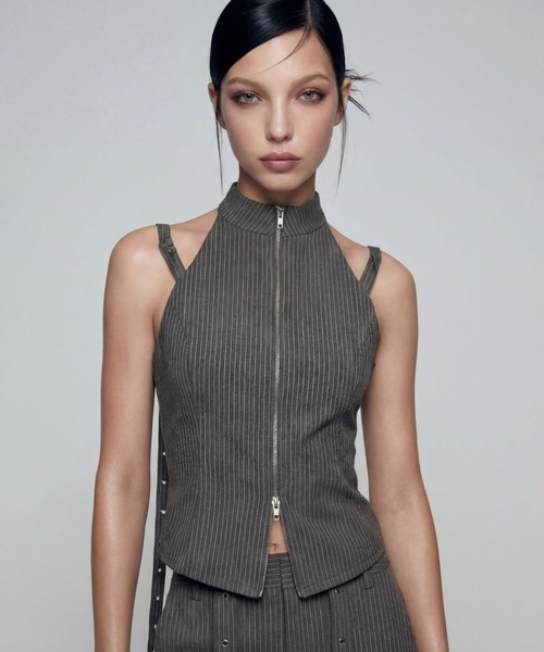 TAJEN:T】BELT STRAP HALTER NECK TOPS/ベルトストラップ