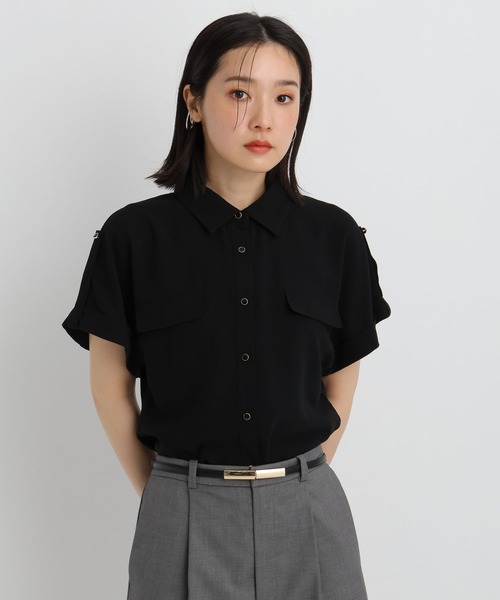 Andemiu(アンデミュウ)の「ポケツキキンボタンシャツ680484(シャツ/ブラウス・レディース・ブラック/オフホワイト/ライトカーキ・FREE)」の10枚目の写真