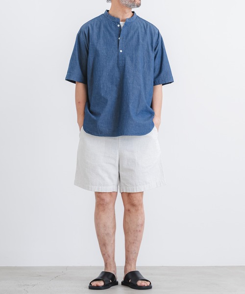 quadro(クオドロ)の「コットン/麻クラフトワッシャープルオーバー半袖シャツ(シャツ/ブラウス・メンズ・ブルー/ホワイト/チャコール・MEDIUM/LARGE)」の15枚目の写真