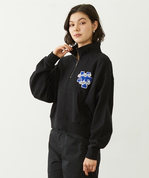 MILKFED.（ミルクフェド）の「SAGARA PATCH HALF ZIP TOP（スウェット・レディース・ピンク/オフホワイト/ブラック・M/L）」の2枚目の写真