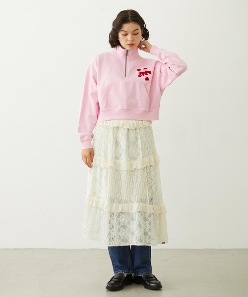 MILKFED.（ミルクフェド）の「SAGARA PATCH HALF ZIP TOP（スウェット・レディース・ピンク/オフホワイト/ブラック・M/L）」の18枚目の写真