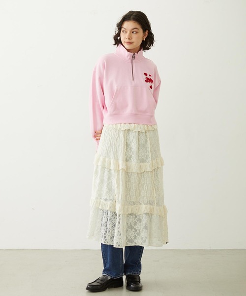 MILKFED.（ミルクフェド）の「SAGARA PATCH HALF ZIP TOP（スウェット・レディース・ピンク/オフホワイト/ブラック・M/L）」の20枚目の写真