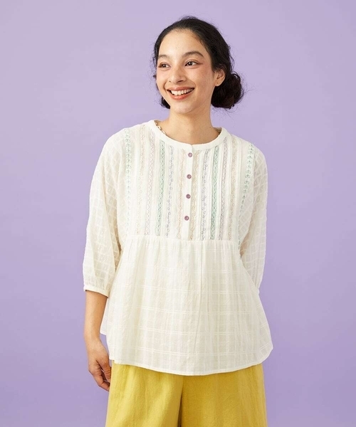 Jocomomola(ホコモモラ)の「Una escalera de colores バンドカラーブラウス(シャツ/ブラウス・レディース・アイボリー/ブルー・40)」の8枚目の写真