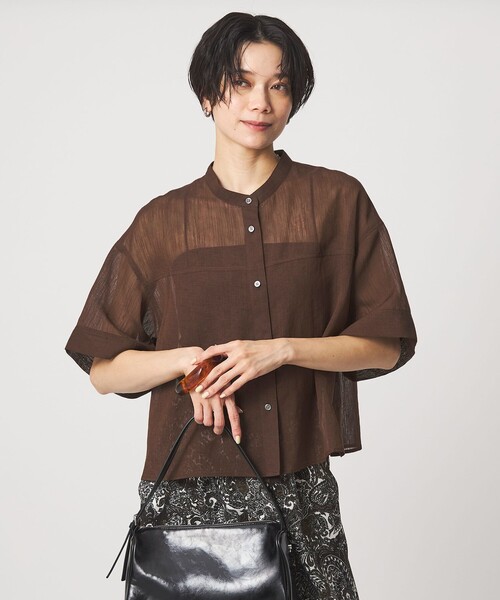 green label relaxing(グリーンレーベルリラクシング)の「ラミーライク ショートスリーブ シャツ 通気性(シャツ/ブラウス・レディース・ブラック/ダークブラウン/オフホワイト/ライトブルー・FREE)」の6枚目の写真