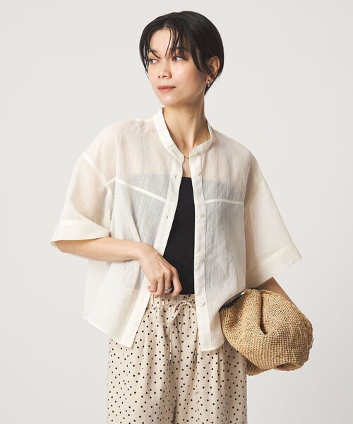green label relaxing(グリーンレーベルリラクシング)の「ラミーライク ショートスリーブ シャツ 通気性(シャツ/ブラウス・レディース・ブラック/ダークブラウン/オフホワイト/ライトブルー・FREE)」の10枚目の写真