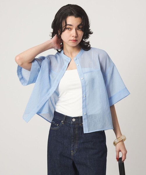 green label relaxing(グリーンレーベルリラクシング)の「ラミーライク ショートスリーブ シャツ 通気性(シャツ/ブラウス・レディース・ブラック/ダークブラウン/オフホワイト/ライトブルー・FREE)」の21枚目の写真