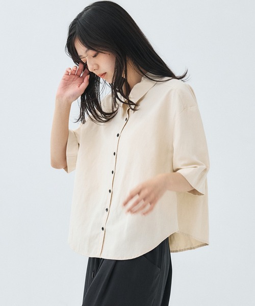 PUBLIC TOKYO(パブリックトウキョウ)の「【2026新作】リネンレーヨンミドルスリーブシャツ(シャツ/ブラウス・レディース・ホワイト/ベージュ/ブラック・FREE)」の2枚目の写真