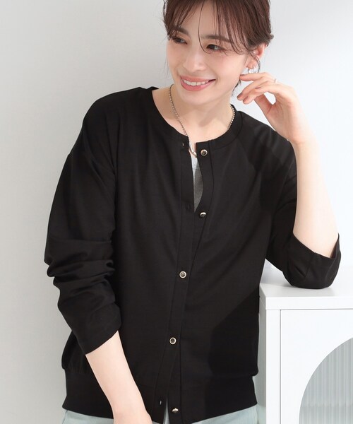 SHOO・LA・RUE（シューラルー）の「【ひんやり/UV/S-LL】着ごこちなめらか カノコ編みカーディガン（カーディガン/ボレロ・レディース・ブルー系その他/ブラウン系その他/オフホワイト/ブラック・01/04/03/02）」の2枚目の写真
