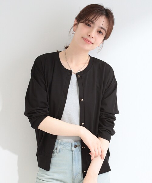 SHOO・LA・RUE（シューラルー）の「【ひんやり/UV/S-LL】着ごこちなめらか カノコ編みカーディガン（カーディガン/ボレロ・レディース・ブルー系その他/ブラウン系その他/オフホワイト/ブラック・01/04/03/02）」の9枚目の写真