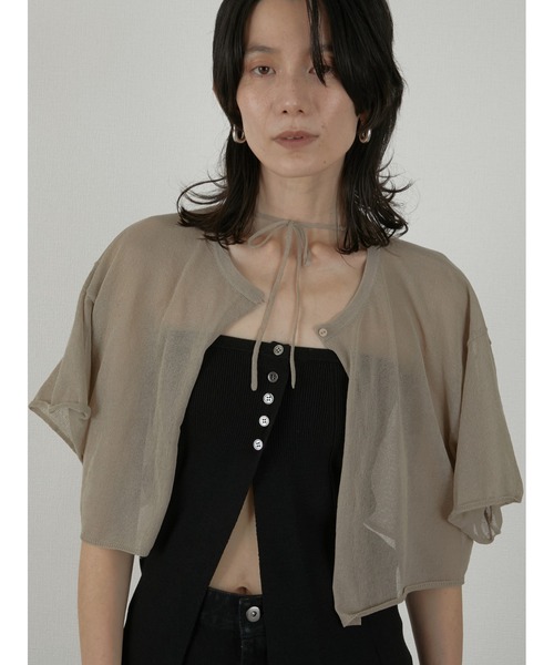LA PEAU DE GEM（ラポドゥジェム）の「【LA PEAU DE GEM】sheer short cardigan/シアーショートカーディガン（カーディガン/ボレロ・レディース・ブラック/ベージュ・FREE）」の5枚目の写真