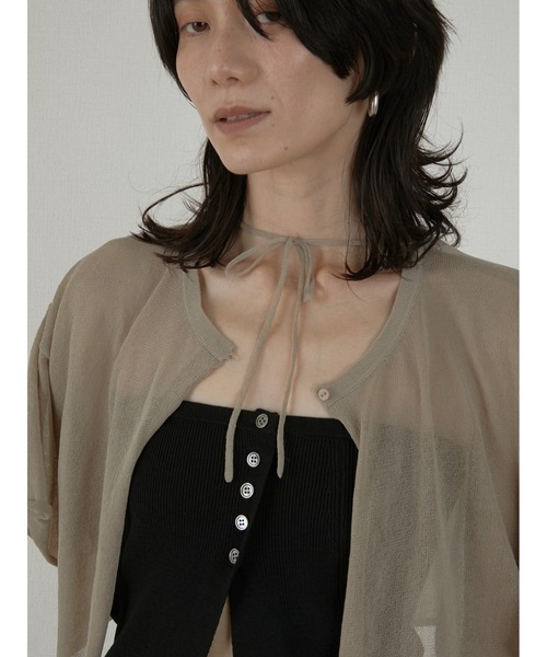 LA PEAU DE GEM（ラポドゥジェム）の「【LA PEAU DE GEM】sheer short cardigan/シアーショートカーディガン（カーディガン/ボレロ・レディース・ブラック/ベージュ・FREE）」の7枚目の写真