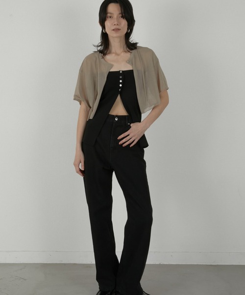 LA PEAU DE GEM（ラポドゥジェム）の「【LA PEAU DE GEM】sheer short cardigan/シアーショートカーディガン（カーディガン/ボレロ・レディース・ブラック/ベージュ・FREE）」の10枚目の写真