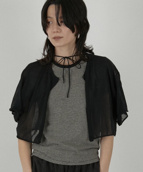 LA PEAU DE GEM（ラポドゥジェム）の「【LA PEAU DE GEM】sheer short cardigan/シアーショートカーディガン（カーディガン/ボレロ・レディース・ブラック/ベージュ・FREE）」の12枚目の写真