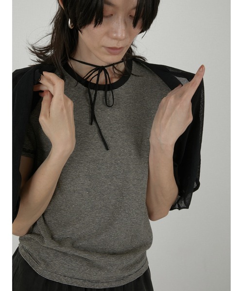 LA PEAU DE GEM（ラポドゥジェム）の「【LA PEAU DE GEM】sheer short cardigan/シアーショートカーディガン（カーディガン/ボレロ・レディース・ブラック/ベージュ・FREE）」の13枚目の写真