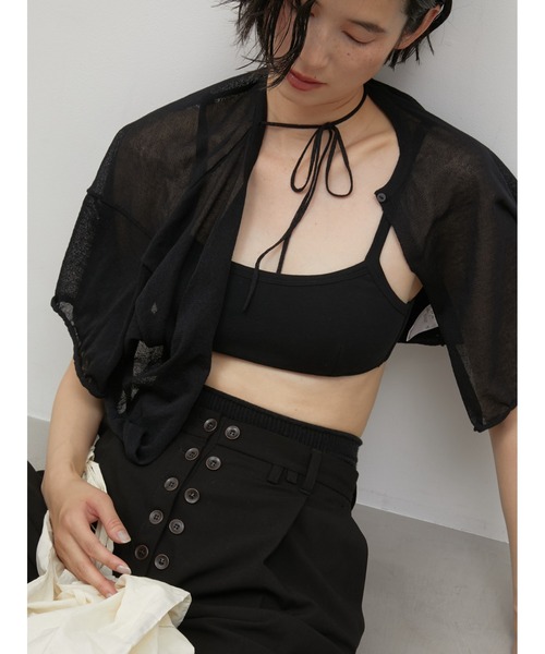 LA PEAU DE GEM（ラポドゥジェム）の「【LA PEAU DE GEM】sheer short cardigan/シアーショートカーディガン（カーディガン/ボレロ・レディース・ブラック/ベージュ・FREE）」の3枚目の写真