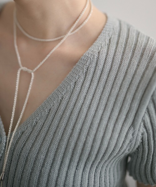 LAULEN(ローレン)の「twist button half sleeve rib cardigan /ツイストボタン半袖リブカーディガン(カーディガン/ボレロ・レディース・ブルー/ネイビー/カーキ・FREE)」の14枚目の写真
