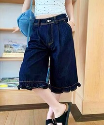 core core | 裾フリルハイウエストデニムハーフパンツ(デニムパンツ)
