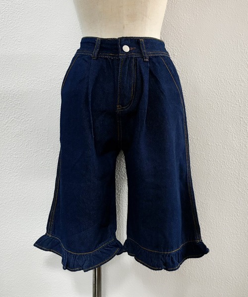 core core（コアコア）の「裾フリルハイウエストデニムハーフパンツ（デニムパンツ・レディース・ブルー・M/S/L）」の7枚目の写真