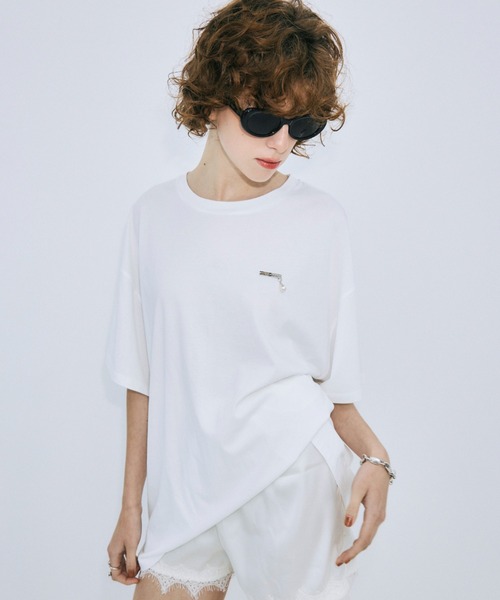 JOSE MOON（ジョゼムーン）の「PEARL OVER HALF SLEEVE T-SHIRT /パールオーバーハーフスリーブTシャツ（Tシャツ/カットソー・レディース・ブラック/グレー/ホワイト・FREE）」の8枚目の写真