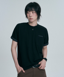 MOO（エムオーオー）の「チェックロールアップ半袖Tシャツ - ブラック（Tシャツ/カットソー）」