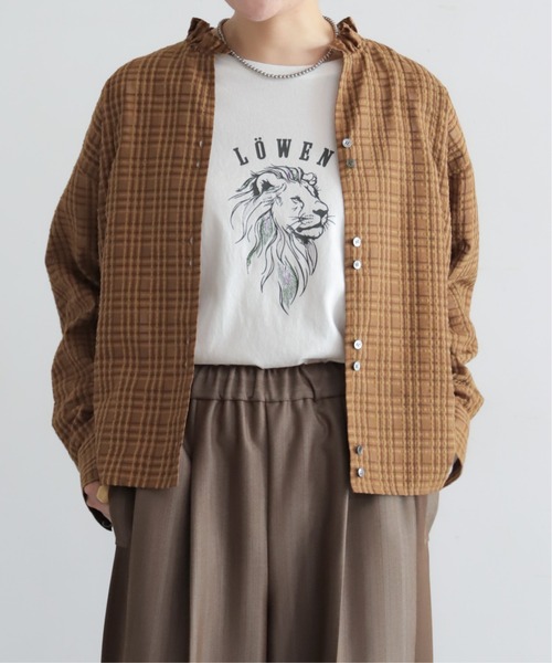 NOMBRE IMPAIR(ノンブルアンペール)の「【予約】シアーチェック フリルカラーシャツ(シャツ/ブラウス・レディース・ベージュ/ネイビー・FREE)」の1枚目の写真